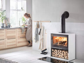 Contura wood burning stove in white for installation in Bury St Edmunds